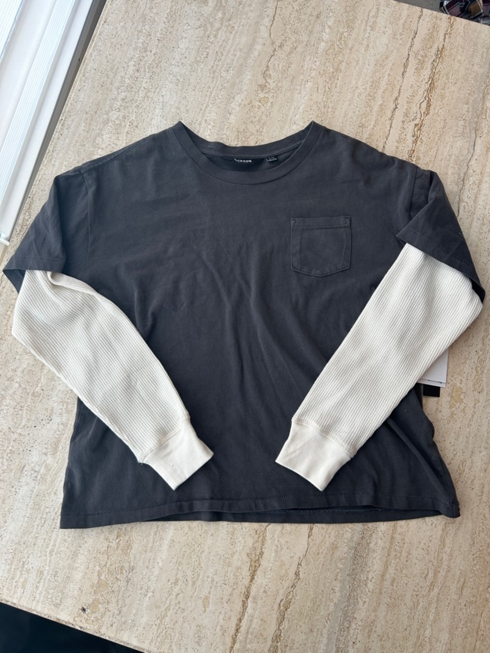 NEW 🆕 Jackson Gray Tee with Beige Layered-Look Sleeves with tags 14-16 years
